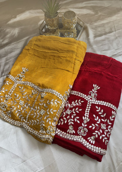 Rajputana Inspired – Soft Silk Gota & Pearl Pallu Edit ~ Red