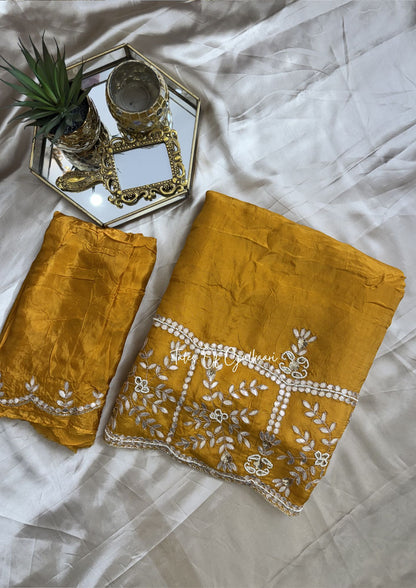 Rajputana Inspired – Soft Silk Gota & Pearl Pallu Edit ~ Mustard Yellow