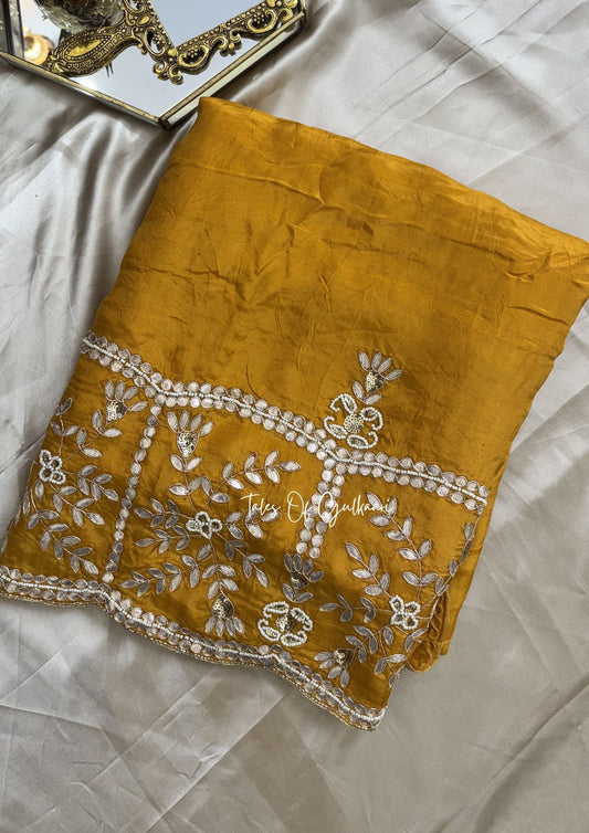 Rajputana Inspired – Soft Silk Gota & Pearl Pallu Edit ~ Mustard Yellow