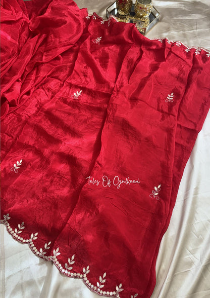 Rajputana Inspired – Soft Silk Gota & Pearl Pallu Edit ~ Red