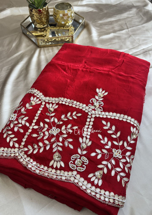 Rajputana Inspired – Soft Silk Gota & Pearl Pallu Edit ~ Red