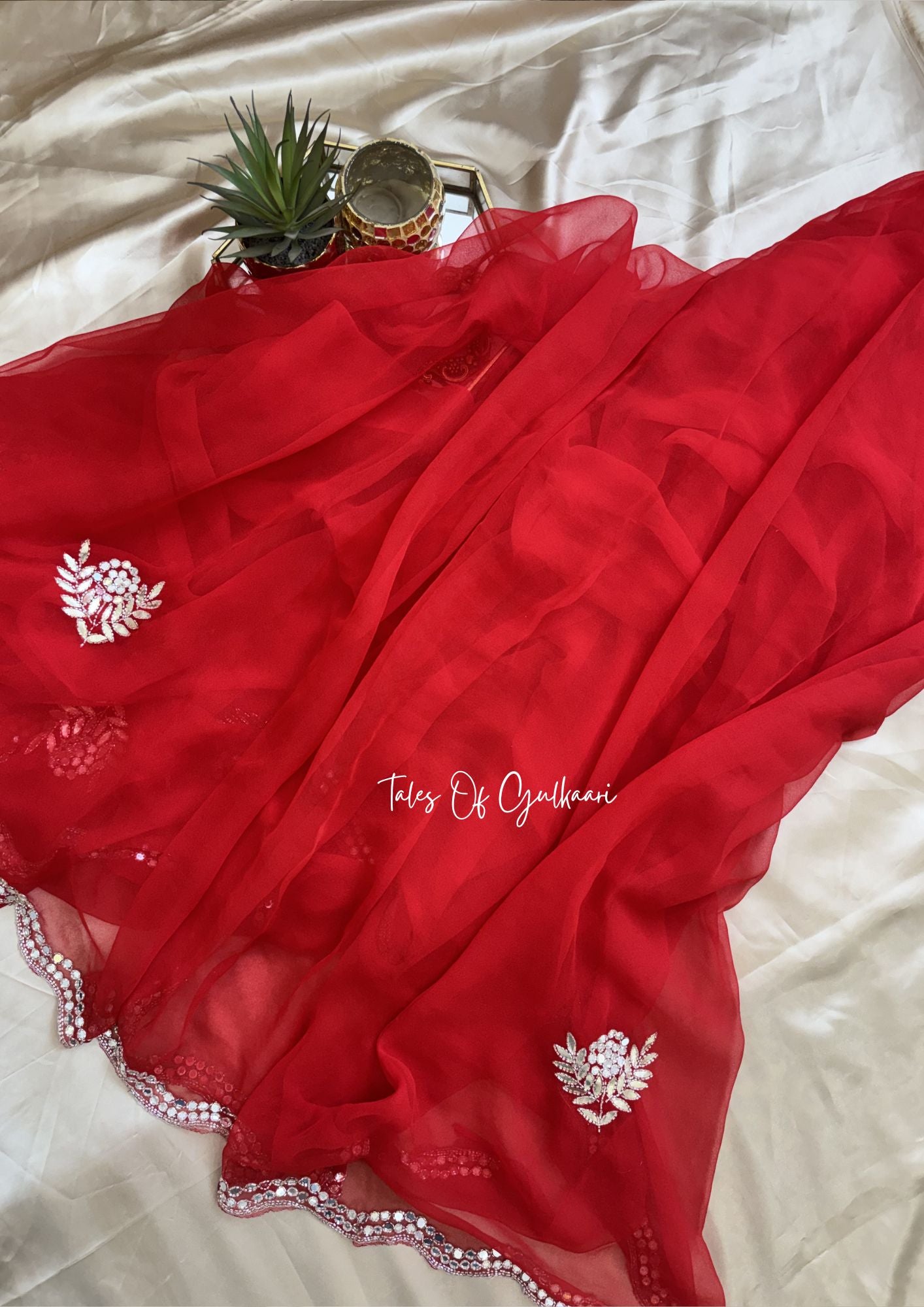 Sheesh Mahal Premium Soft Georgette Saree – Mirror Gota Elegance ~ Red