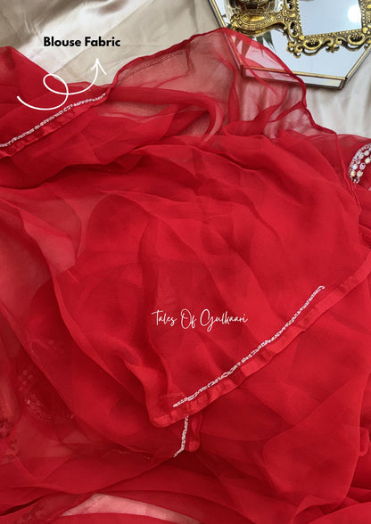 Sheesh Mahal Premium Soft Georgette Saree – Mirror Gota Elegance ~ Red