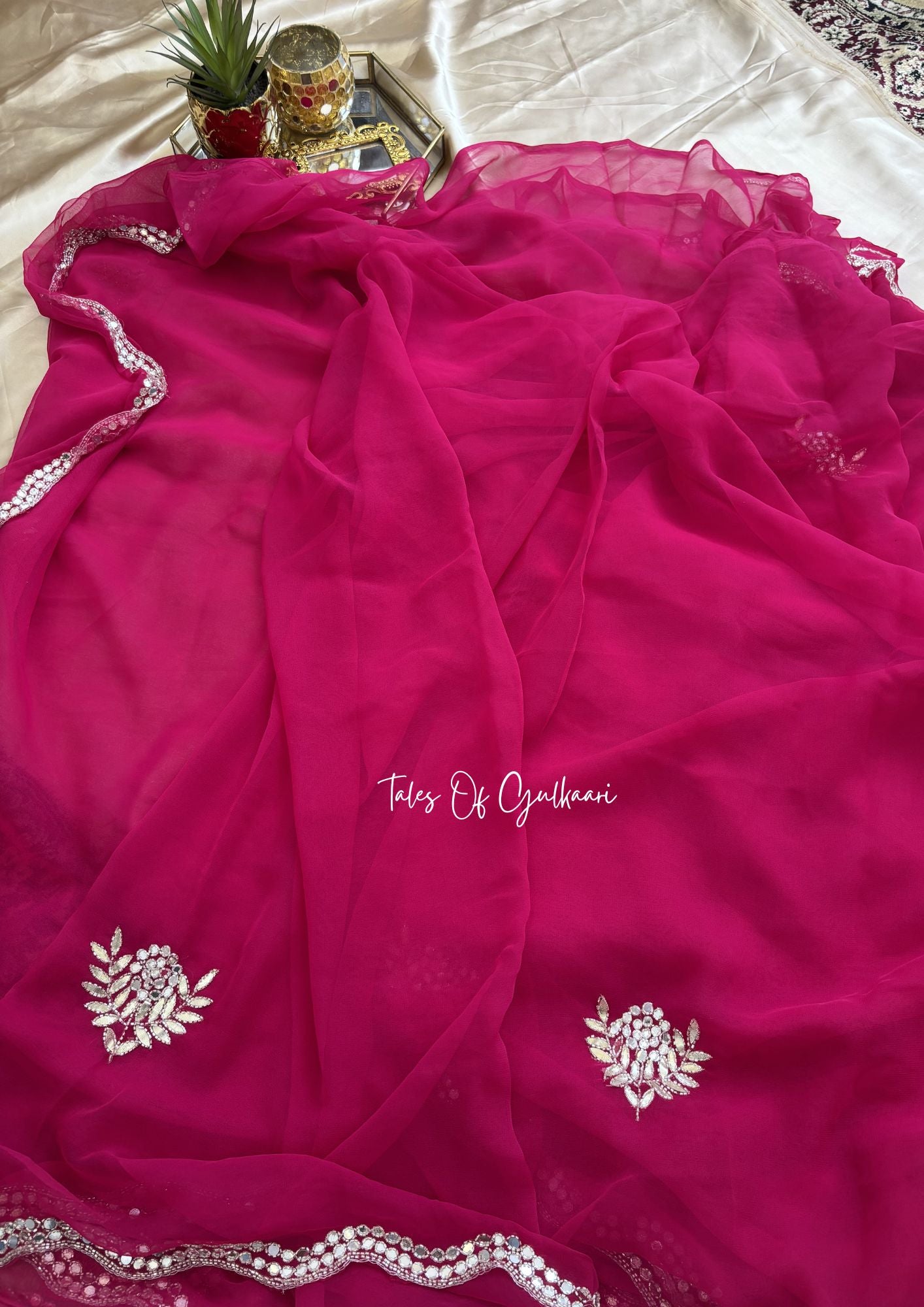 Sheesh Mahal Premium Soft Georgette Saree – Mirror Gota Elegance ~ Magenta Pink