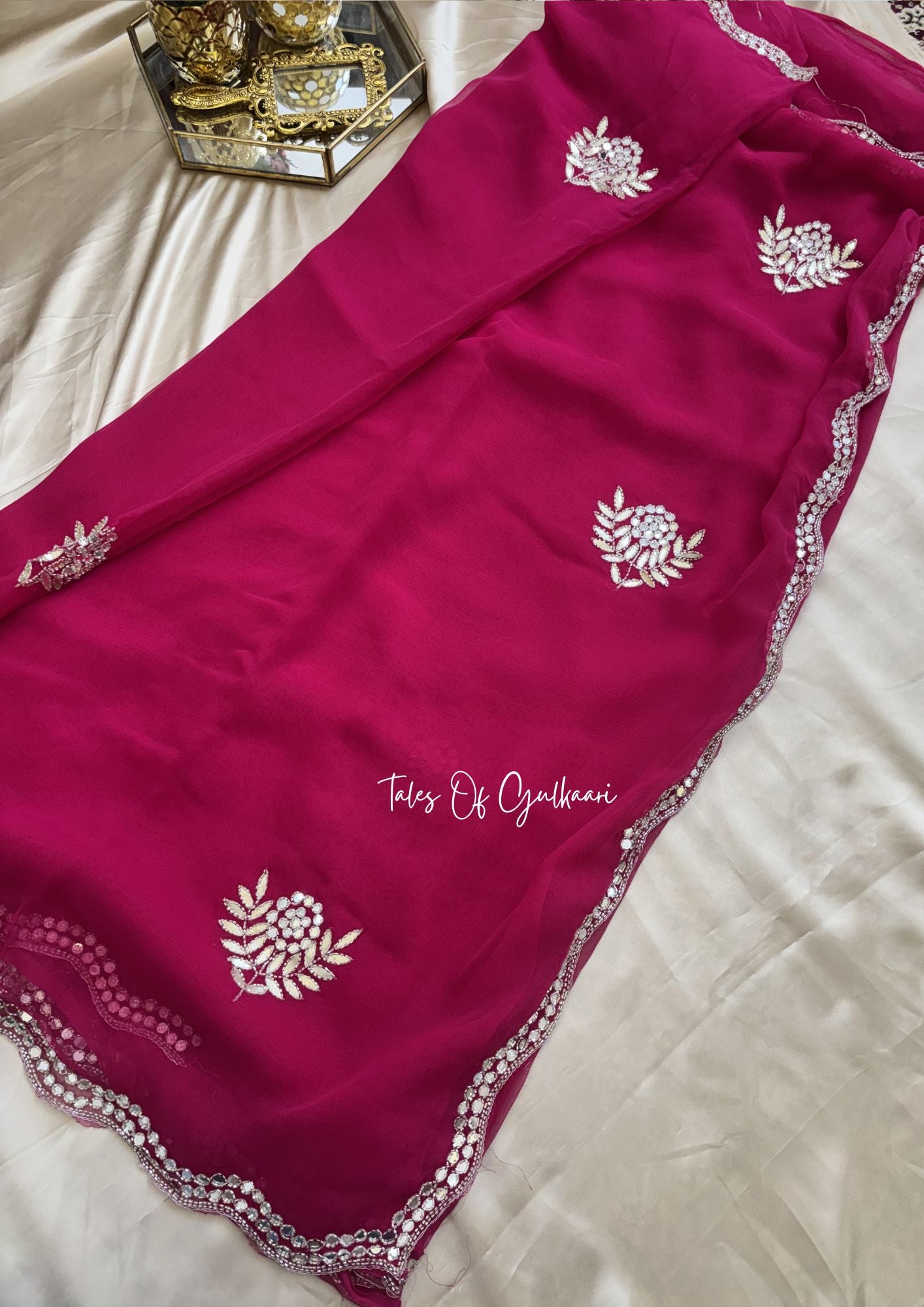 Sheesh Mahal Premium Soft Georgette Saree – Mirror Gota Elegance ~ Magenta Pink