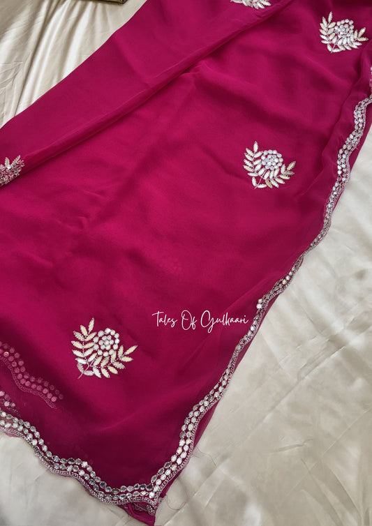 Sheesh Mahal Premium Soft Georgette Saree – Mirror Gota Elegance ~ Magenta Pink