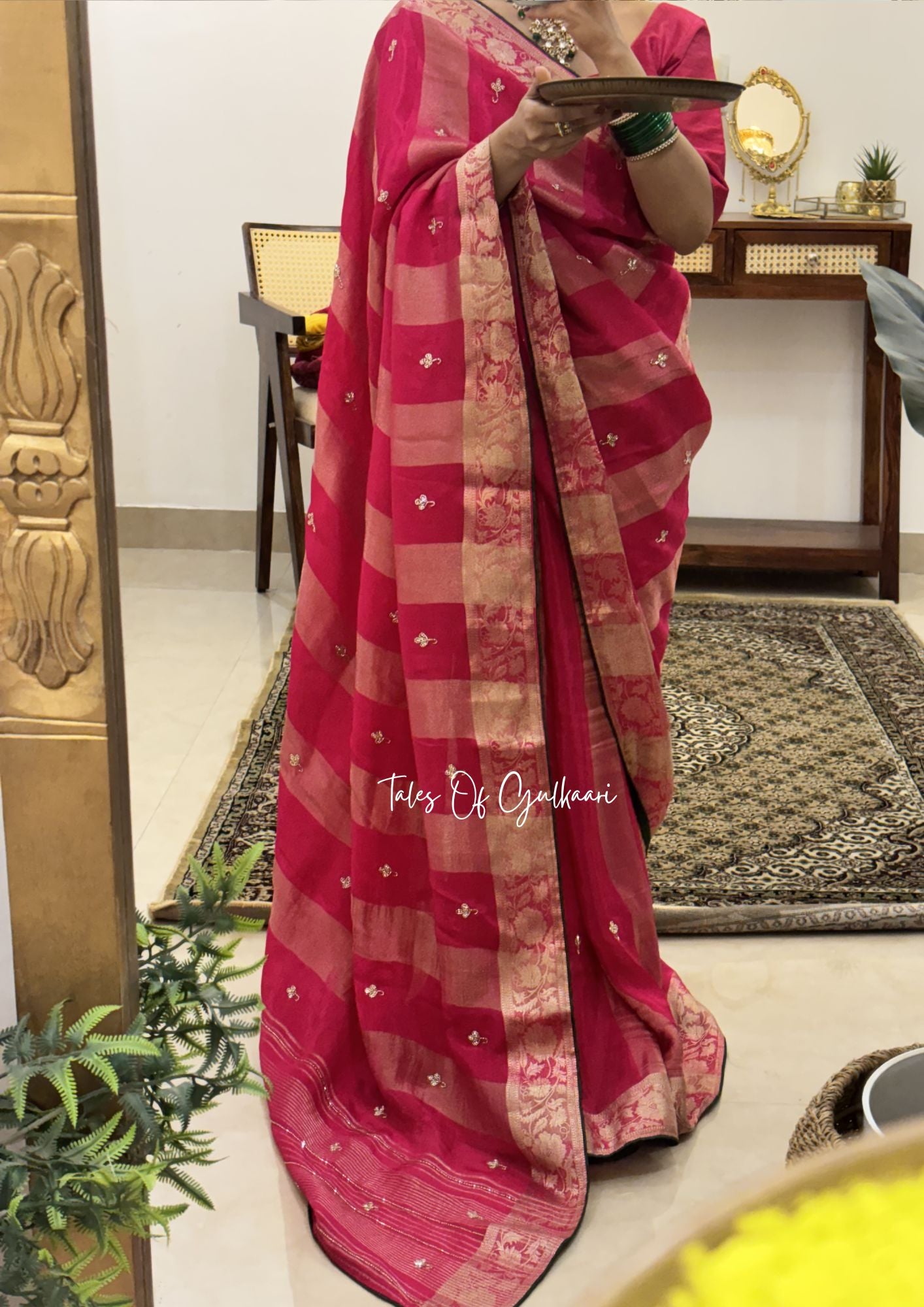 Gulaabi Jashn – Soft Silk Blend Jarkan Saree ~ Pink