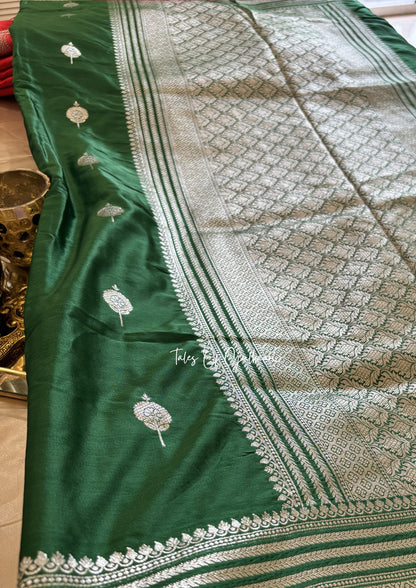 Adhaah ~ Soft Mashru Katan Silk Saree In Green