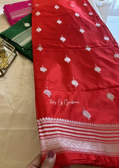 Adhaah ~ Soft Mashru Katan Silk Saree In Red