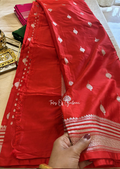 Adhaah ~ Soft Mashru Katan Silk Saree In Red