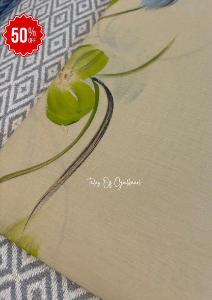 The Soft Beige - Hand-Painted Soft Mul Cotton Saree