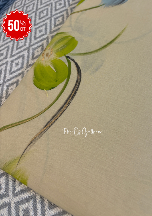 The Soft Beige - Hand-Painted Soft Mul Cotton Saree