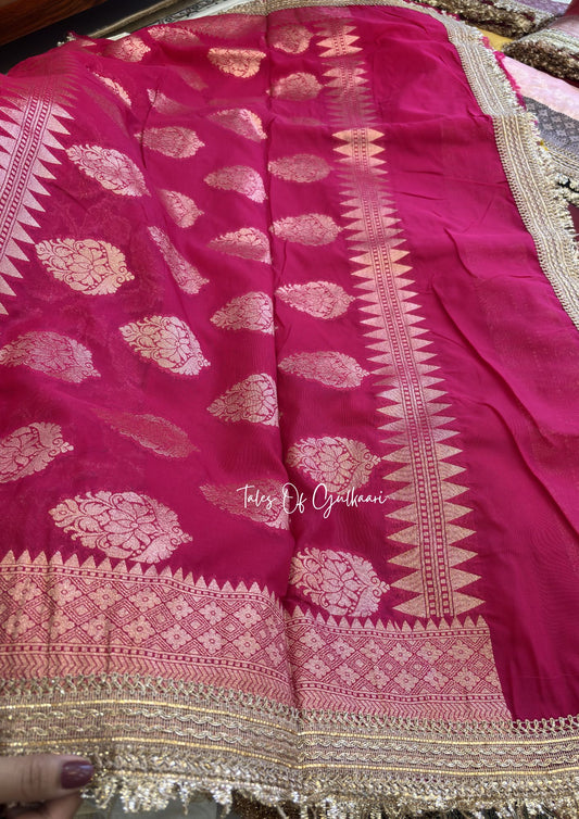 Phulkaari – Soft Banarasi Semi Khaddi Katan Georgette Silk Saree | Pink