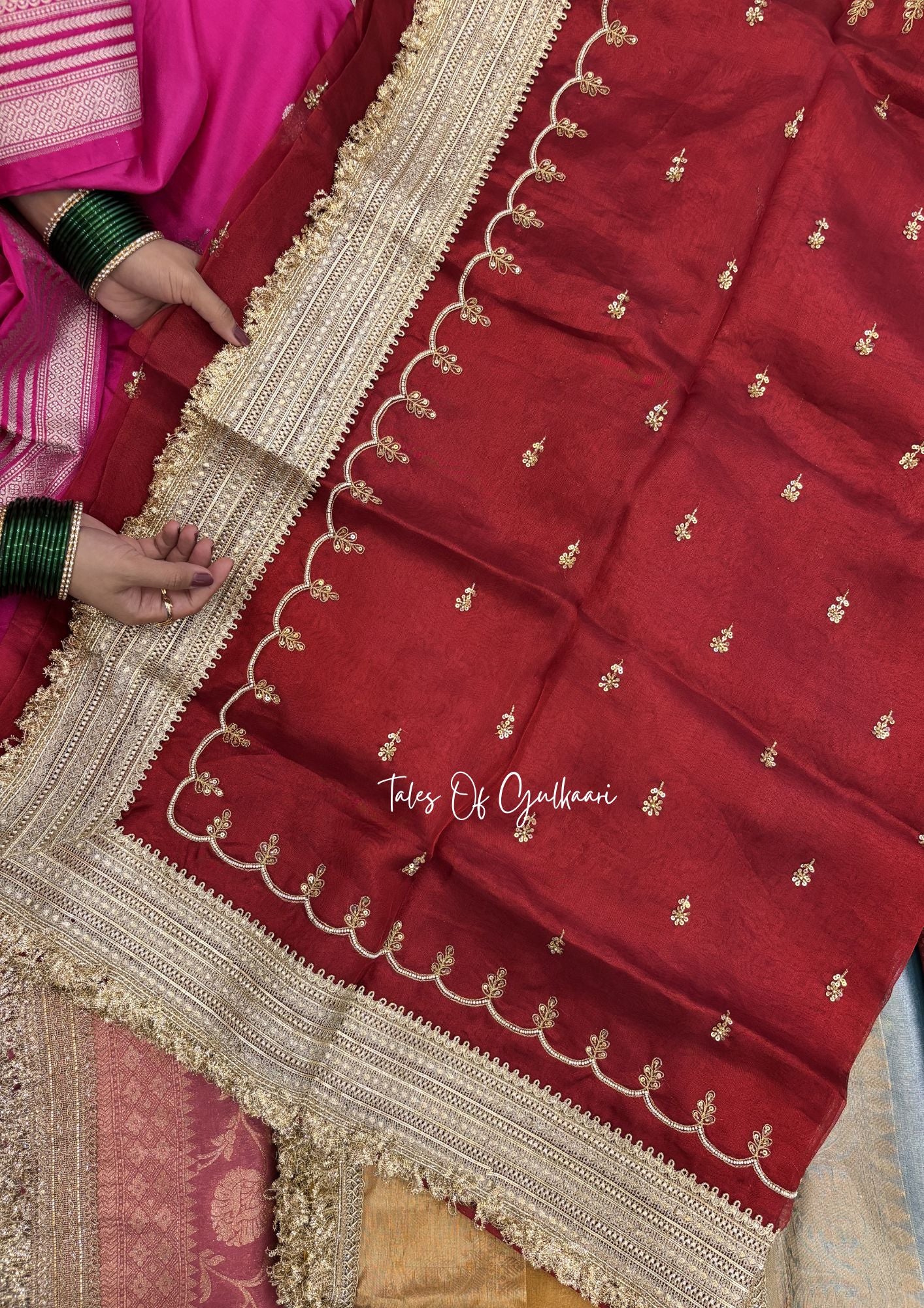Red Pure Tissue Silk Saree with Intricate Hand Embroidery & Pure Brocade Blouse