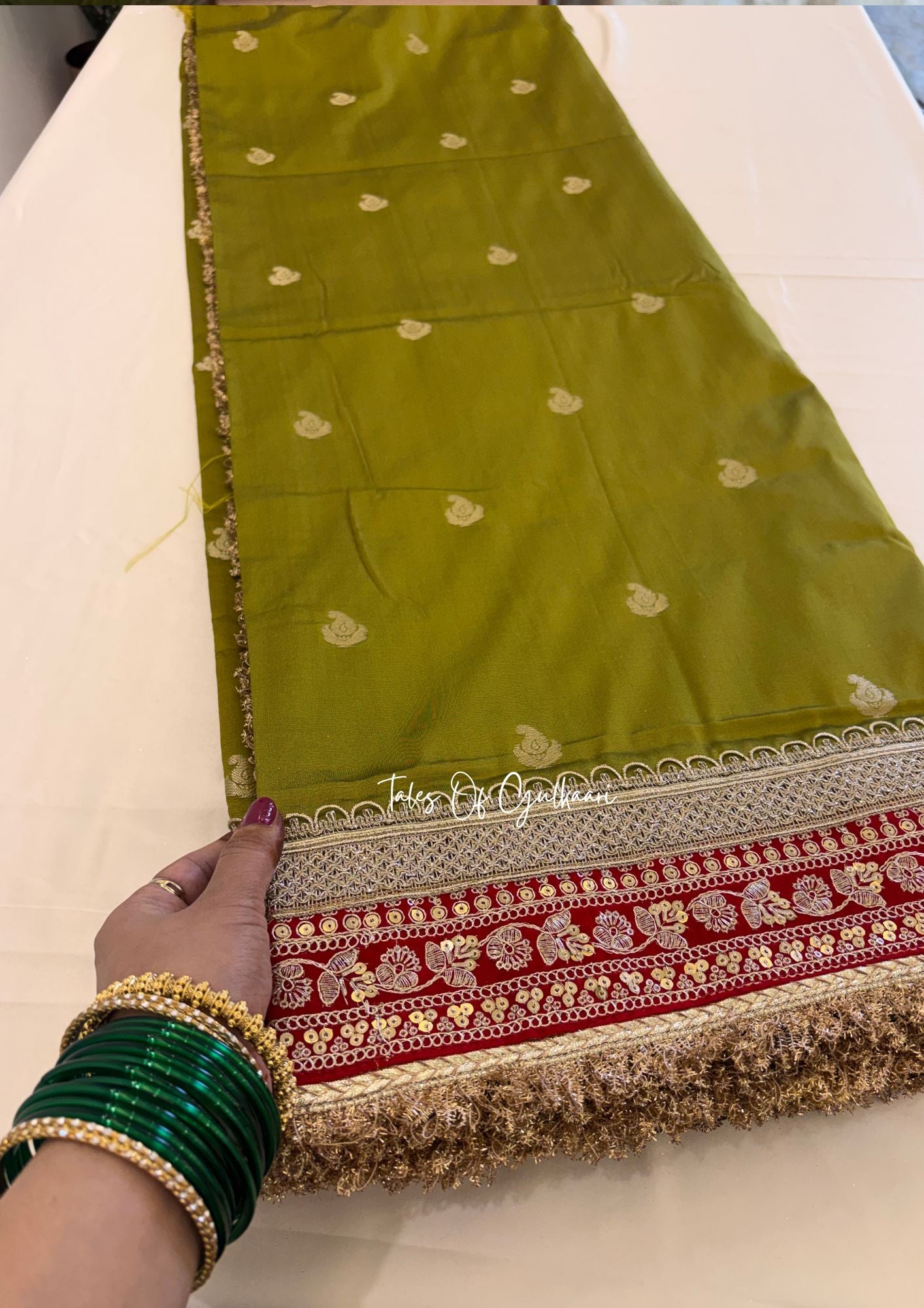 The Badhaai Ho – Bridal Soft Silk Saree in Green with Brocade Pallu & Lace Work