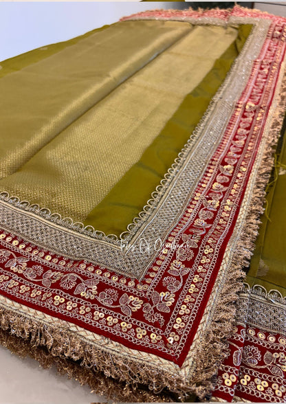 The Badhaai Ho – Bridal Soft Silk Saree in Green with Brocade Pallu & Lace Work