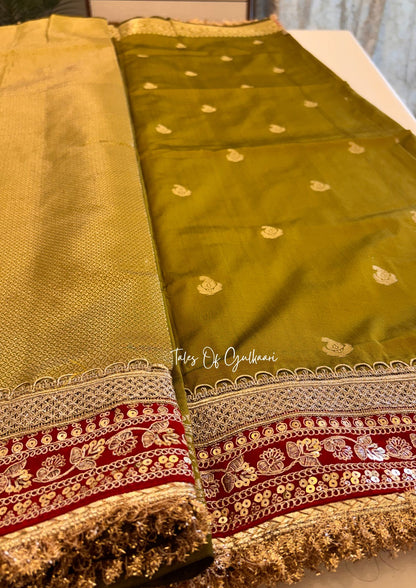 The Badhaai Ho – Bridal Soft Silk Saree in Green with Brocade Pallu & Lace Work
