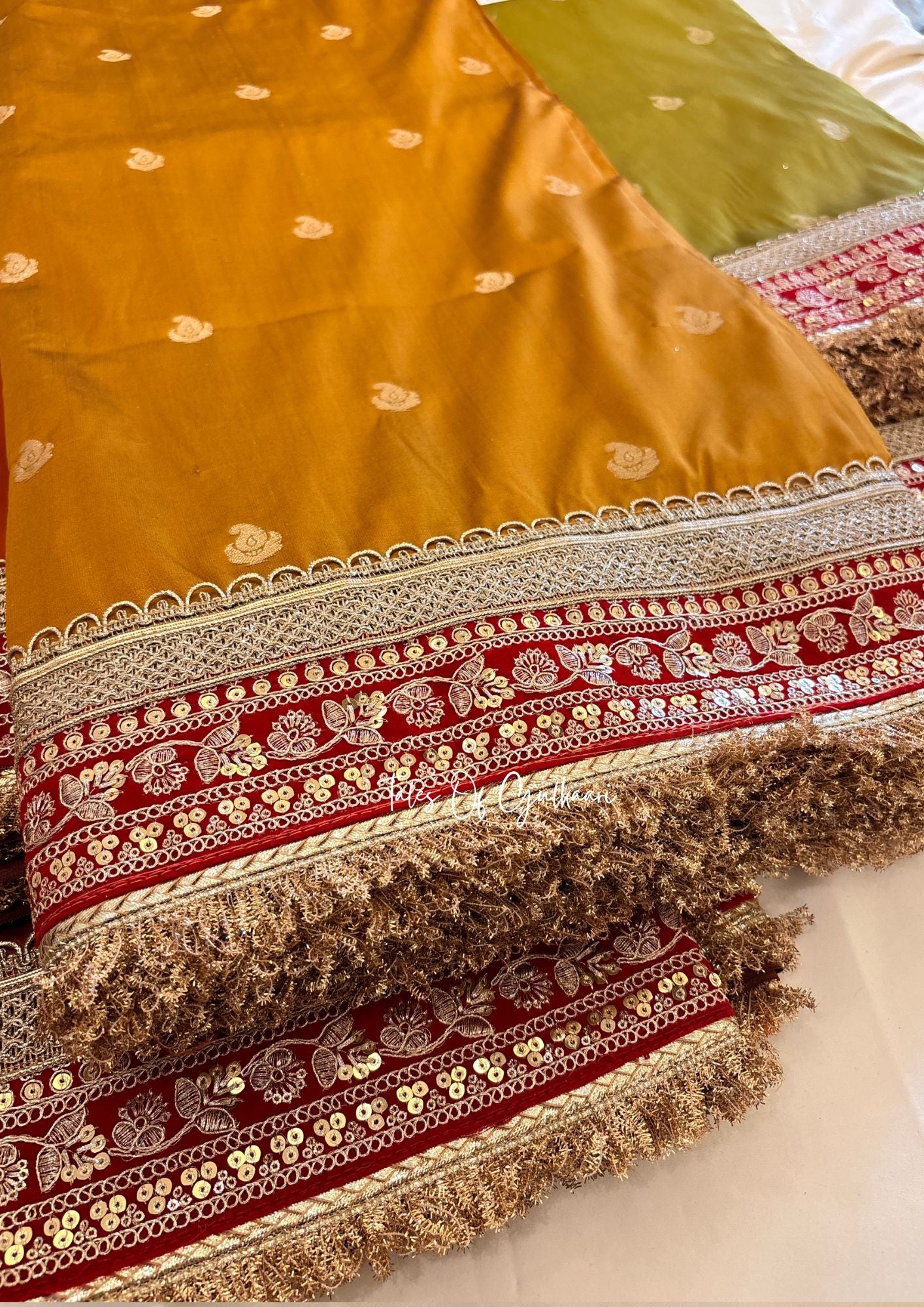 The Badhaai Ho – Bridal Soft Silk Saree in Mustard Yellow with Brocade Pallu & Lace Work