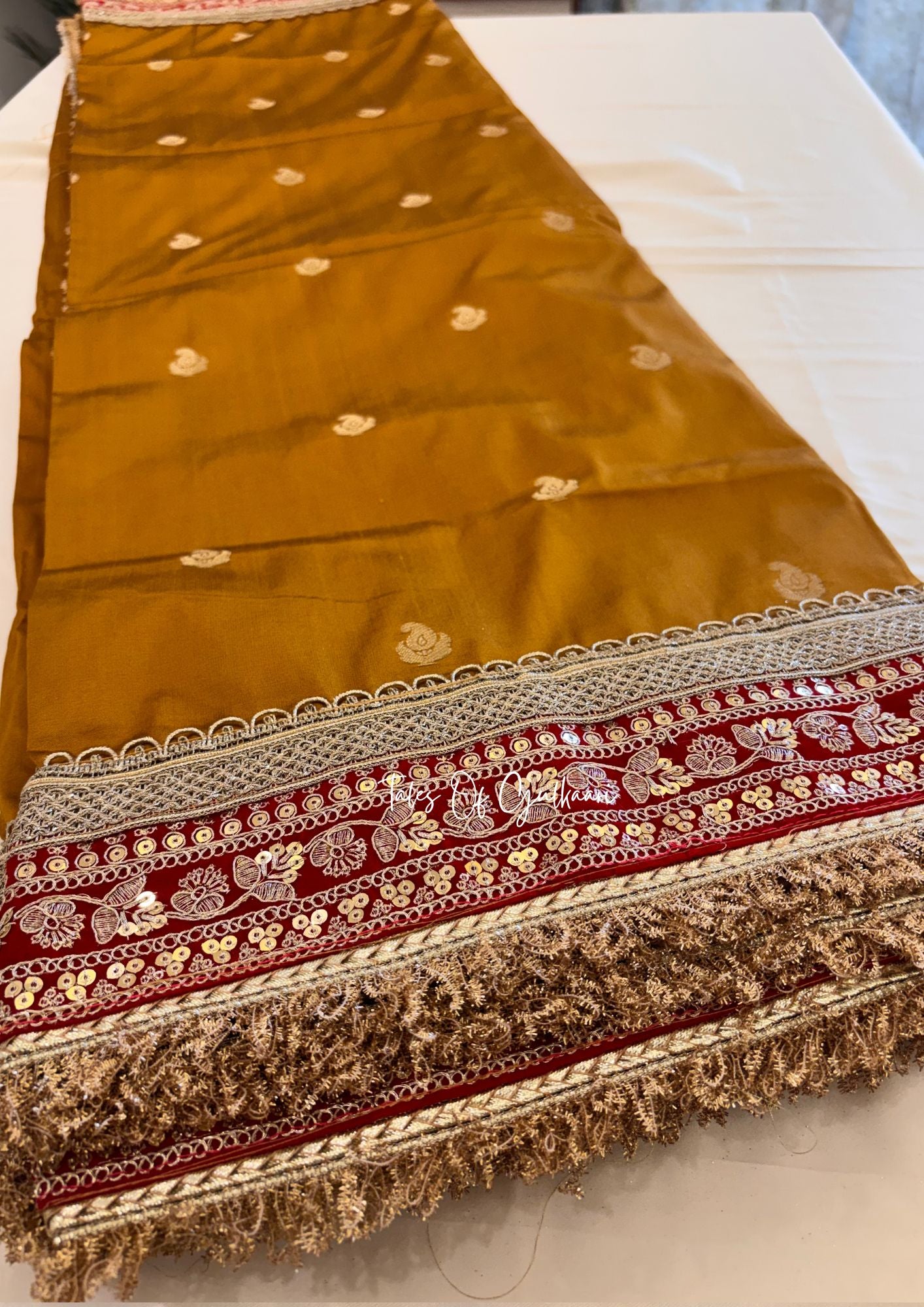 The Badhaai Ho – Bridal Soft Silk Saree in Mustard Yellow with Brocade Pallu & Lace Work