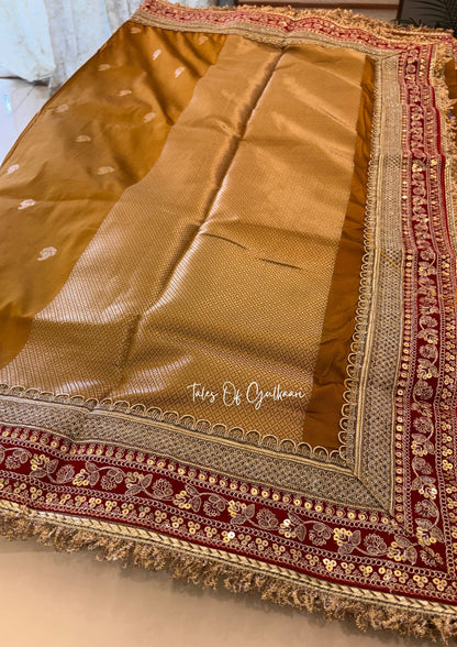 The Badhaai Ho – Bridal Soft Silk Saree in Mustard Yellow with Brocade Pallu & Lace Work