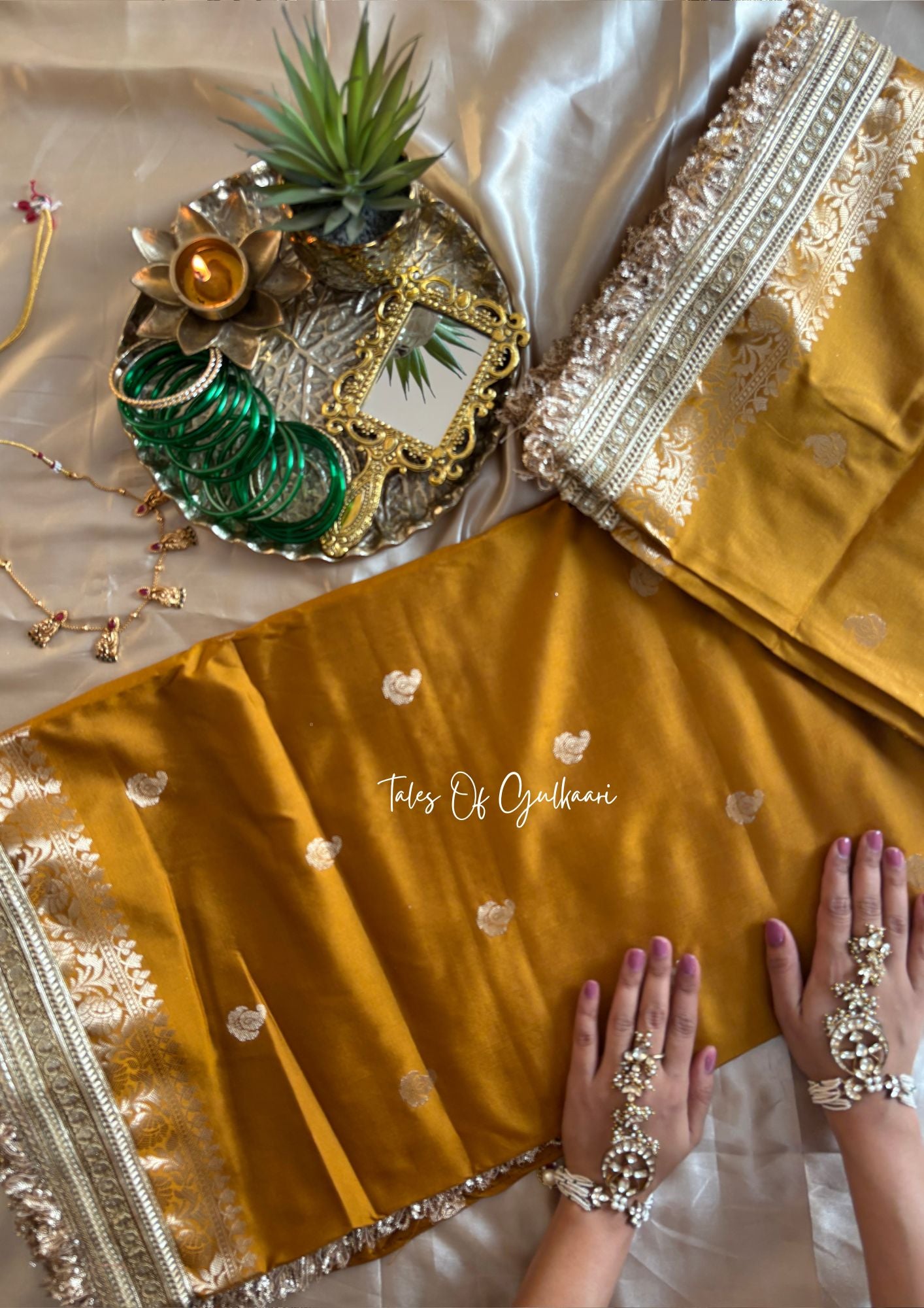 The Nazakat ~ Soft Silk Saree In Mustard Yellow with Lace Work