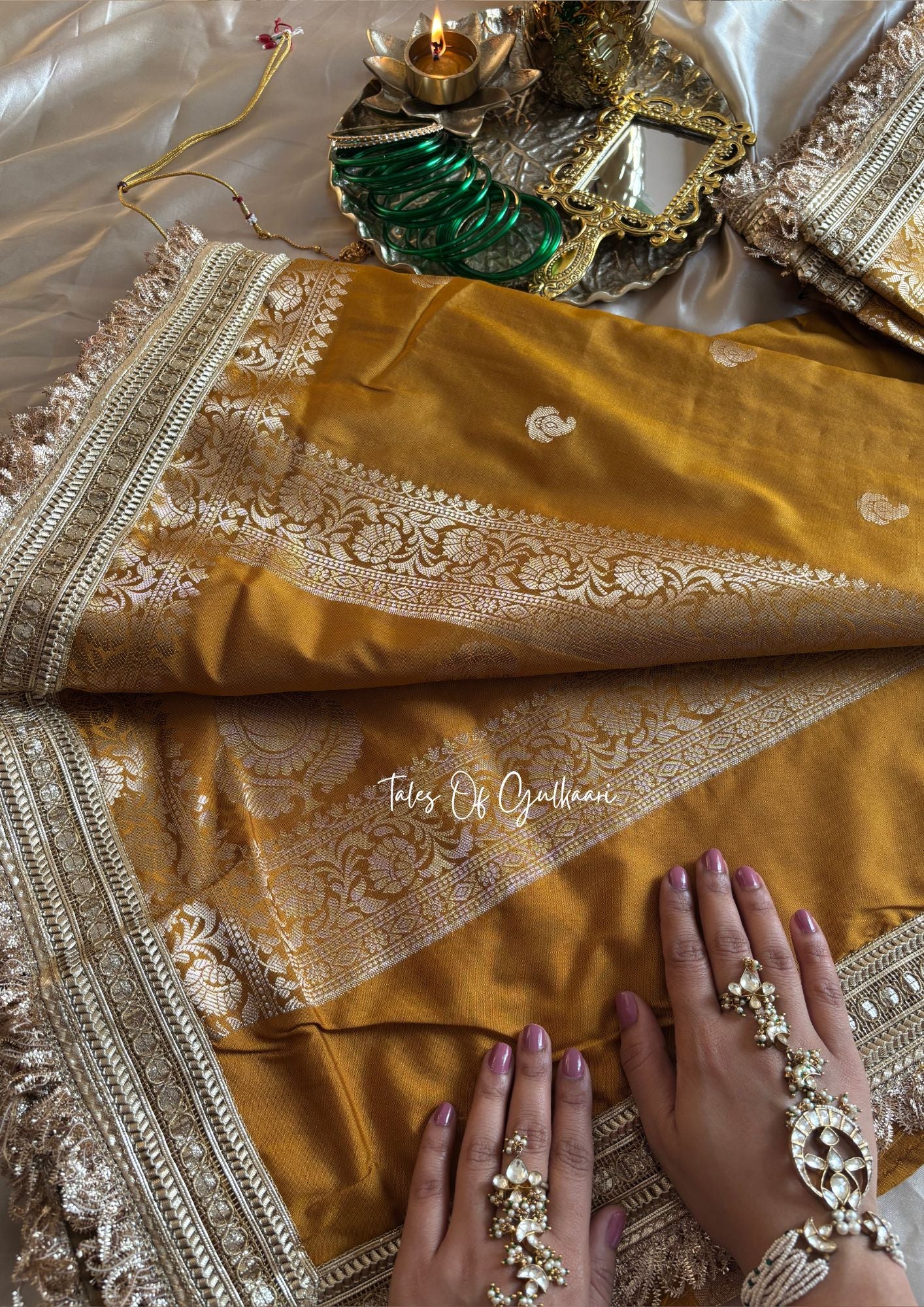 The Nazakat ~ Soft Silk Saree In Mustard Yellow with Lace Work