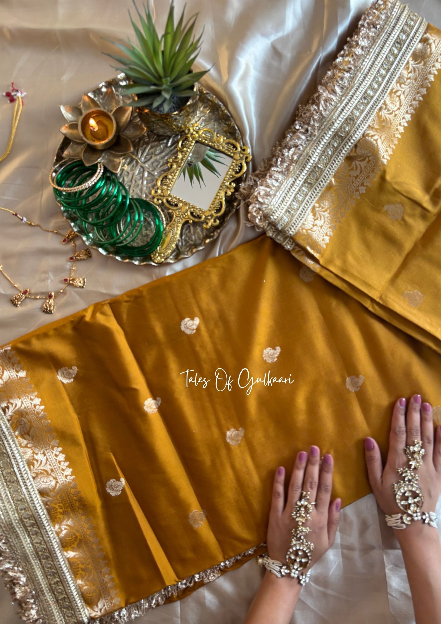 The Nazakat ~ Soft Silk Saree In Mustard Yellow with Lace Work