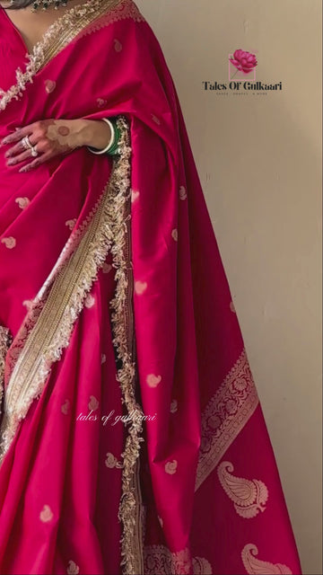 The Nazakat - Soft Silk Saree In Red with Lace Work